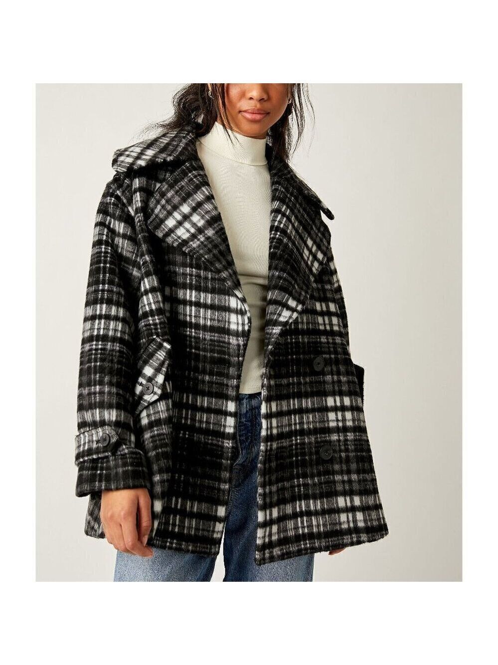 FREE PEOPLE Highlands Wool Peacoat / Salt & Pepper - Picture 4 of 8